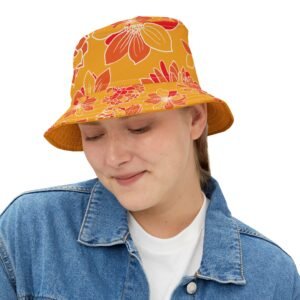 Floral Bucket Hat DAHLIAS orange - light