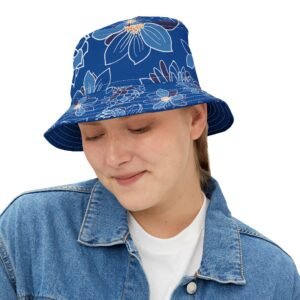 Floral Bucket Hat DAHLIAS blue - medium