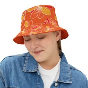 Floral Bucket Hat DAHLIAS orange - medium