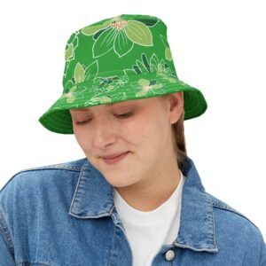 Floral Bucket Hat DAHLIAS green - medium